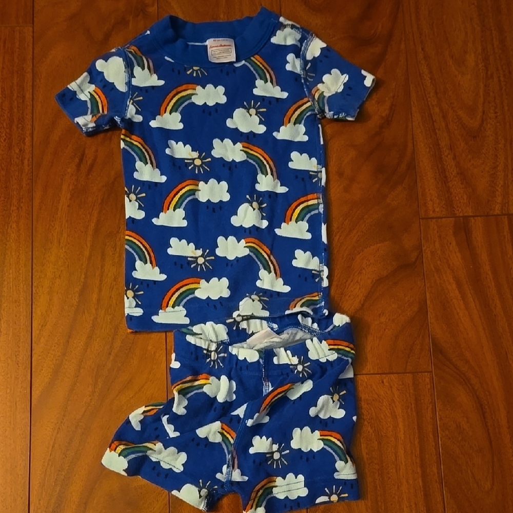 Hanna Andersson Blue Pajama Set with Rainbows